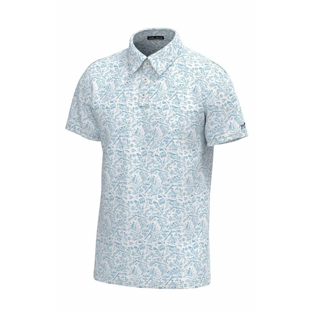 NEW SOUTHERN POINT CO. men's pointer polo shirt in white hawaiian blue pattern